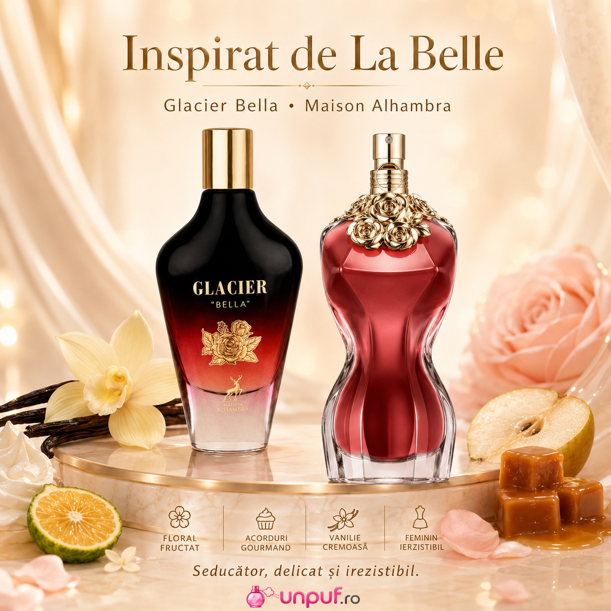 Glacier Bella Maison Alhambra inspirat de La Belle Jean Paul Gaultier parfum feminin floral fructat gourmand vanilat