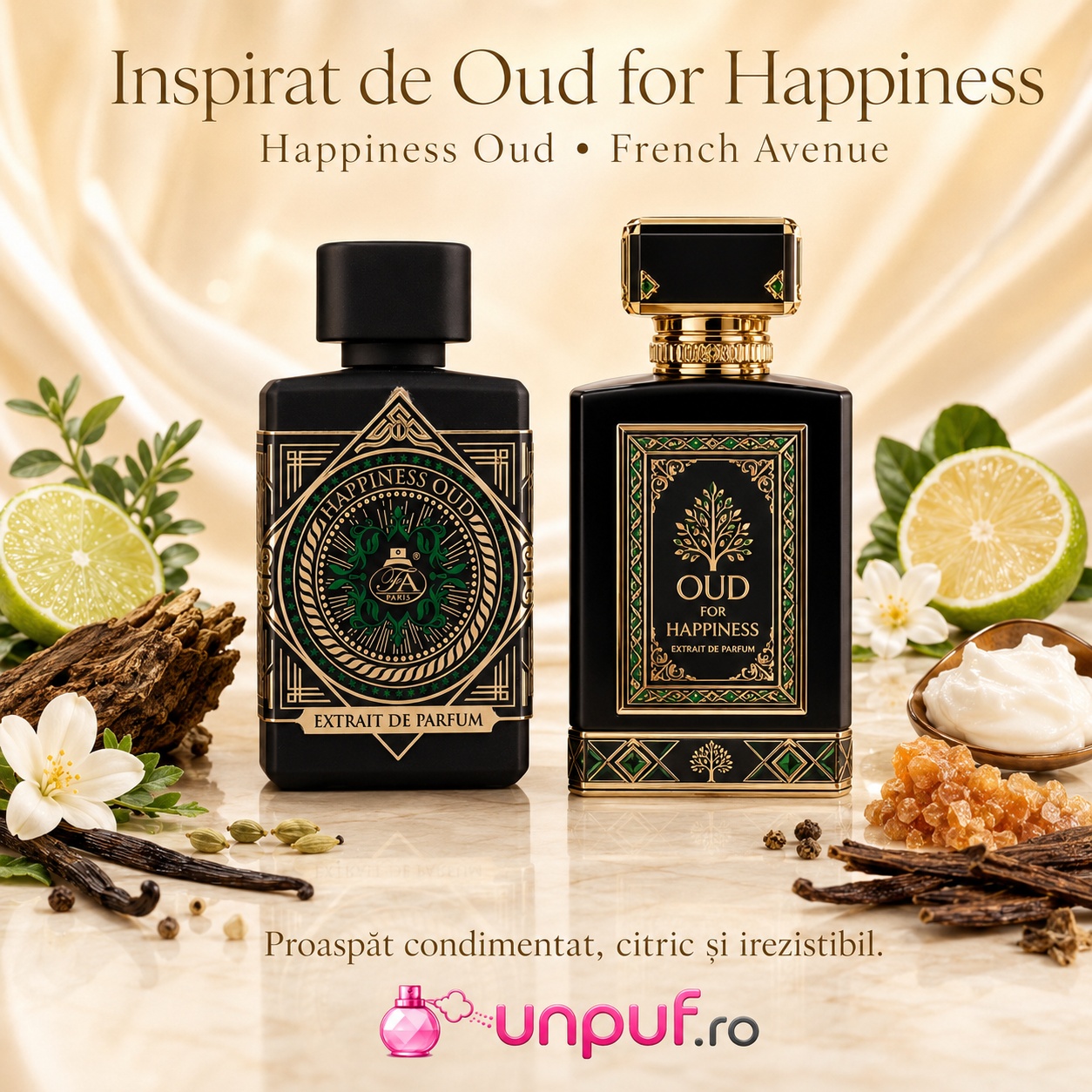 Happiness Oud French Avenue inspirat de Oud For Happiness parfum proaspăt condimentat citric și irezistibil