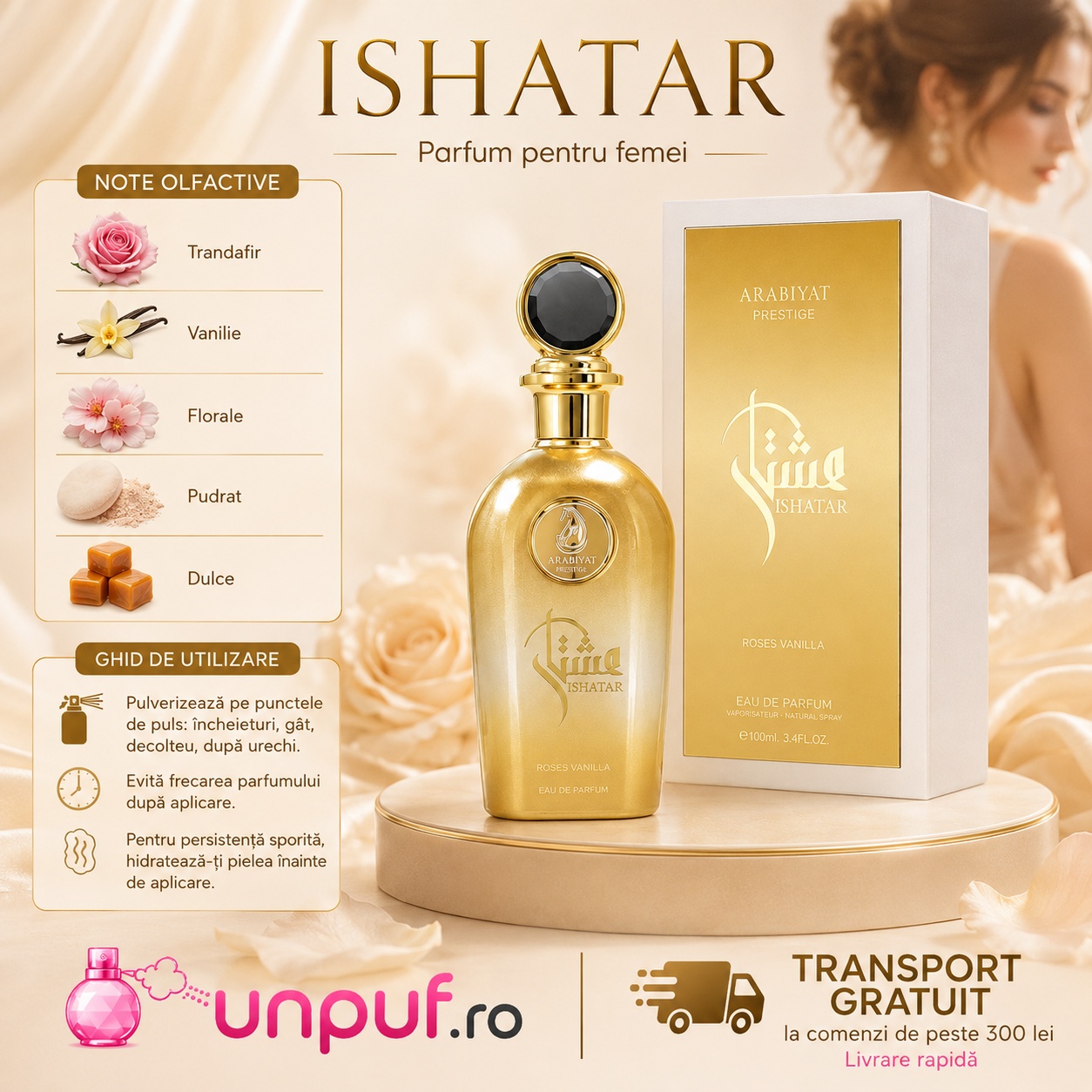 Profil olfactiv Ishatar Amber Vanilla cu note orientale, ambrate, vanilate și condimentate
