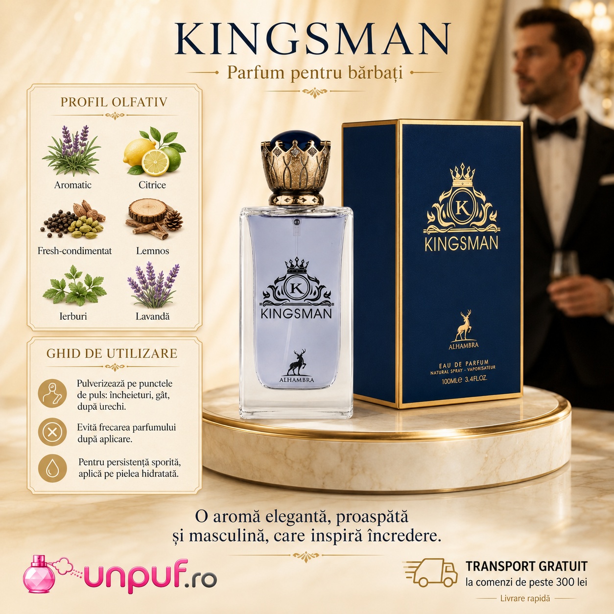 Acorduri principale Kingsman Maison Alhambra aromatic citrice fresh condimentat lemnos ierburi lavandă ghid utilizare