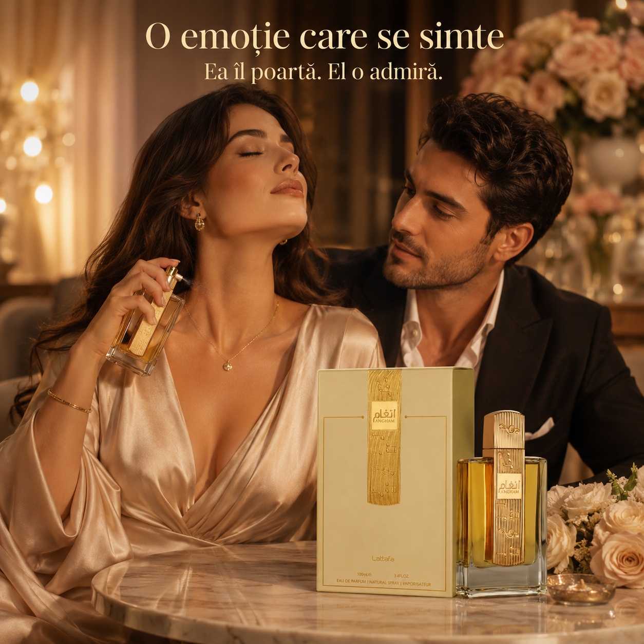 Lattafa Angham parfum romantic damă cu aromă caldă, vanilată și elegantă