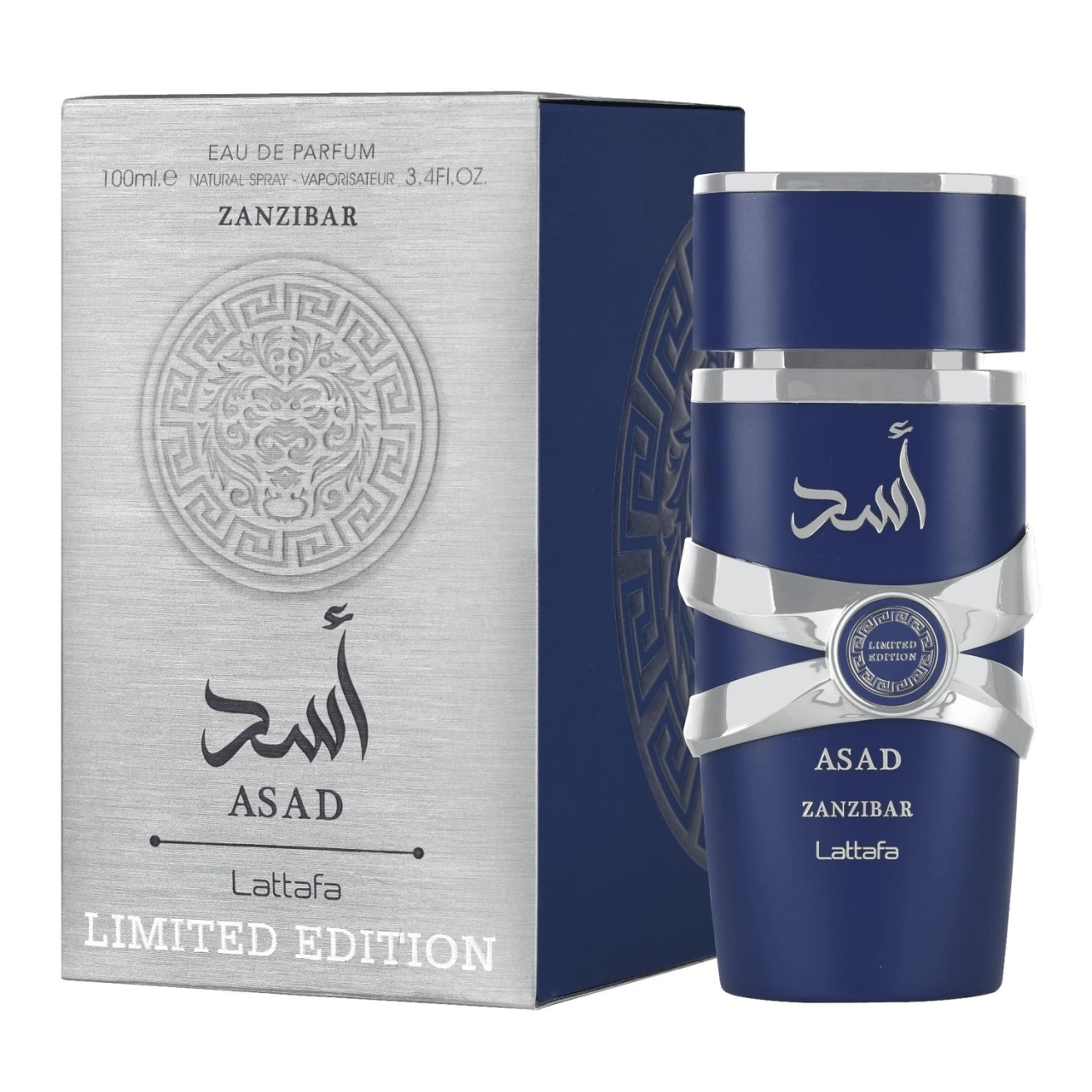 Parfum Lattafa Asad Zanzibar Limited Edition 100 ml apă de parfum bărbătească cu flacon albastru și cutie originală Lattafa