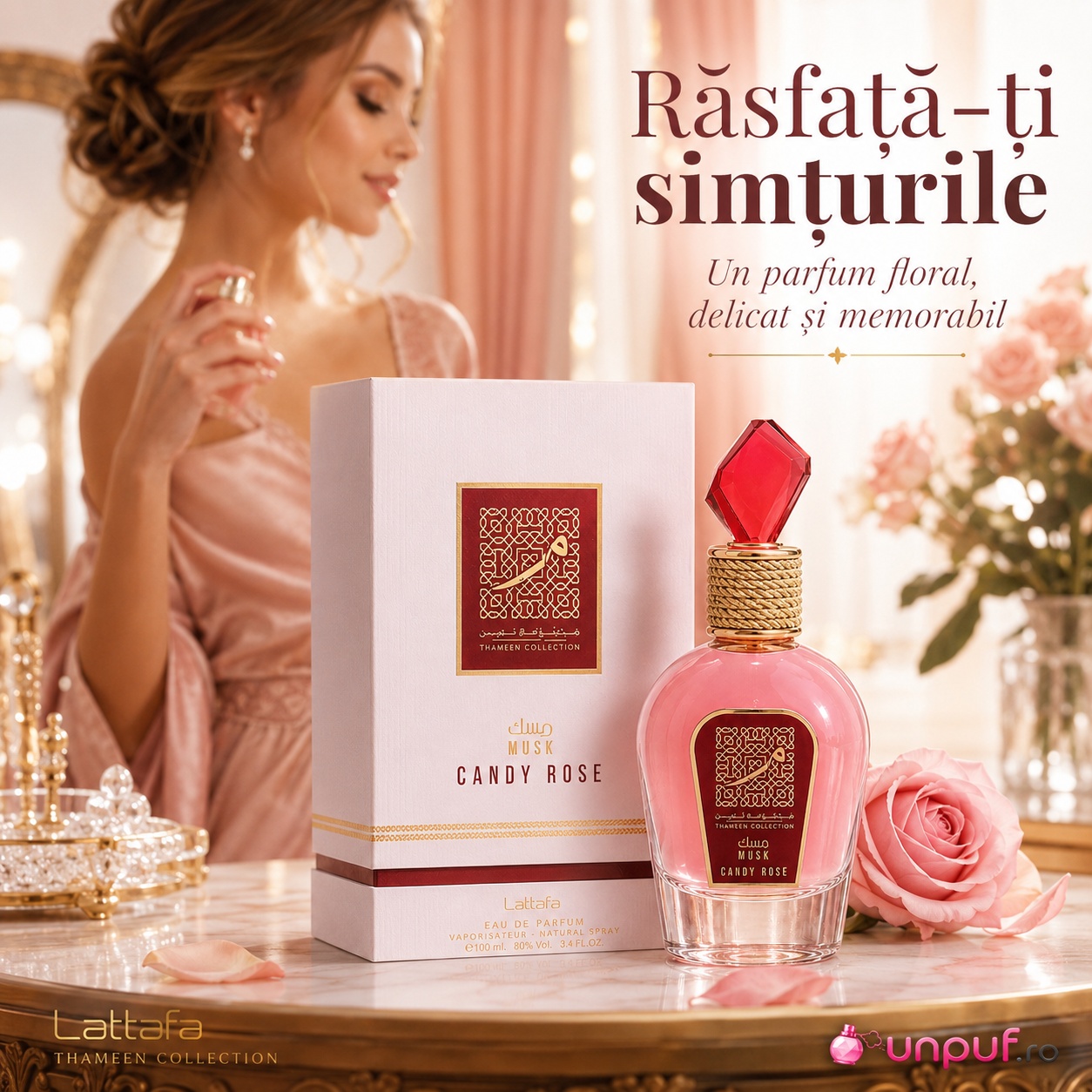 Lattafa Candy Rose parfum floral delicat și memorabil pentru femei cu aromă feminină și seducătoare
