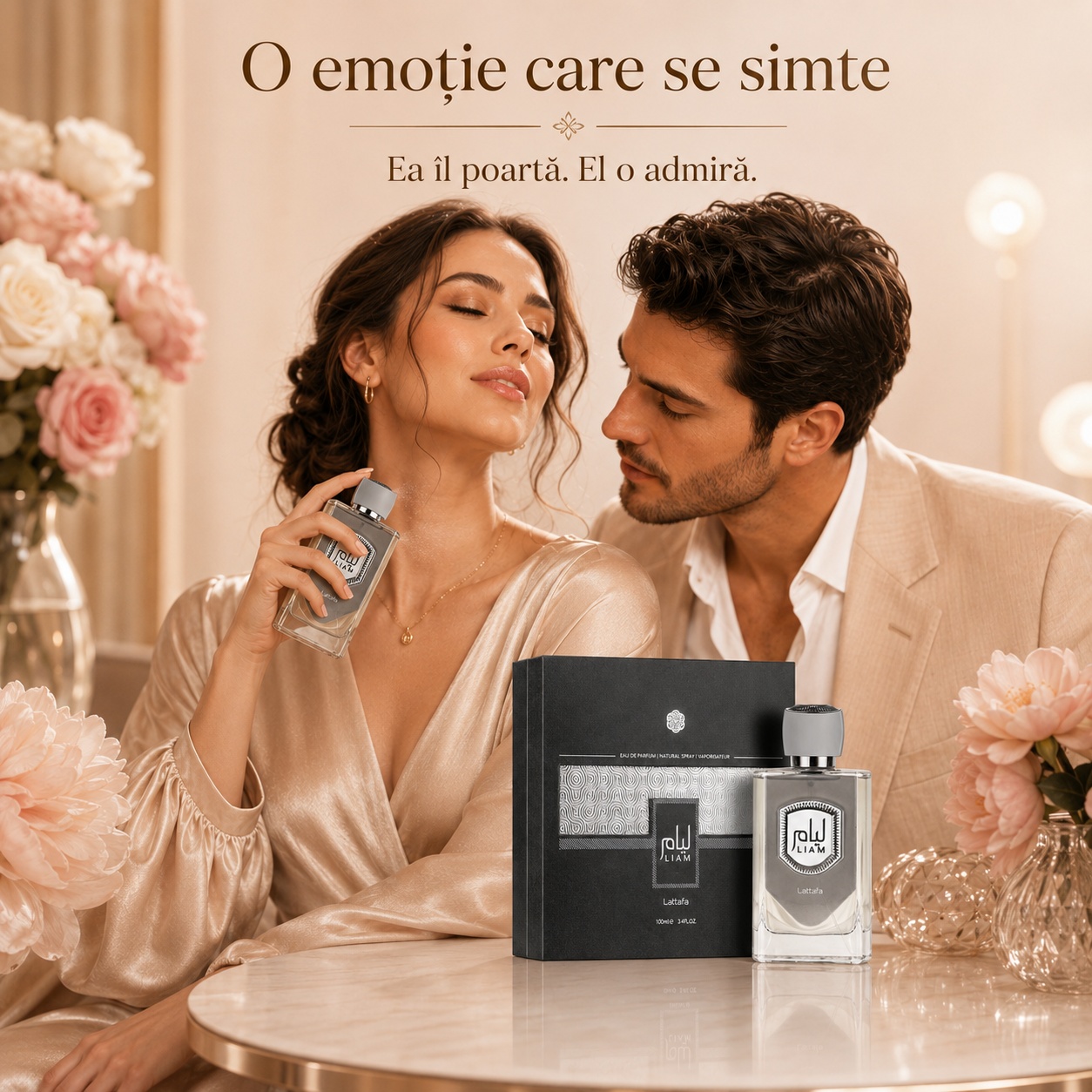 Lattafa Liam Grey parfum romantic cu aromă elegantă și memorabilă ea &icirc;l poartă el o admiră