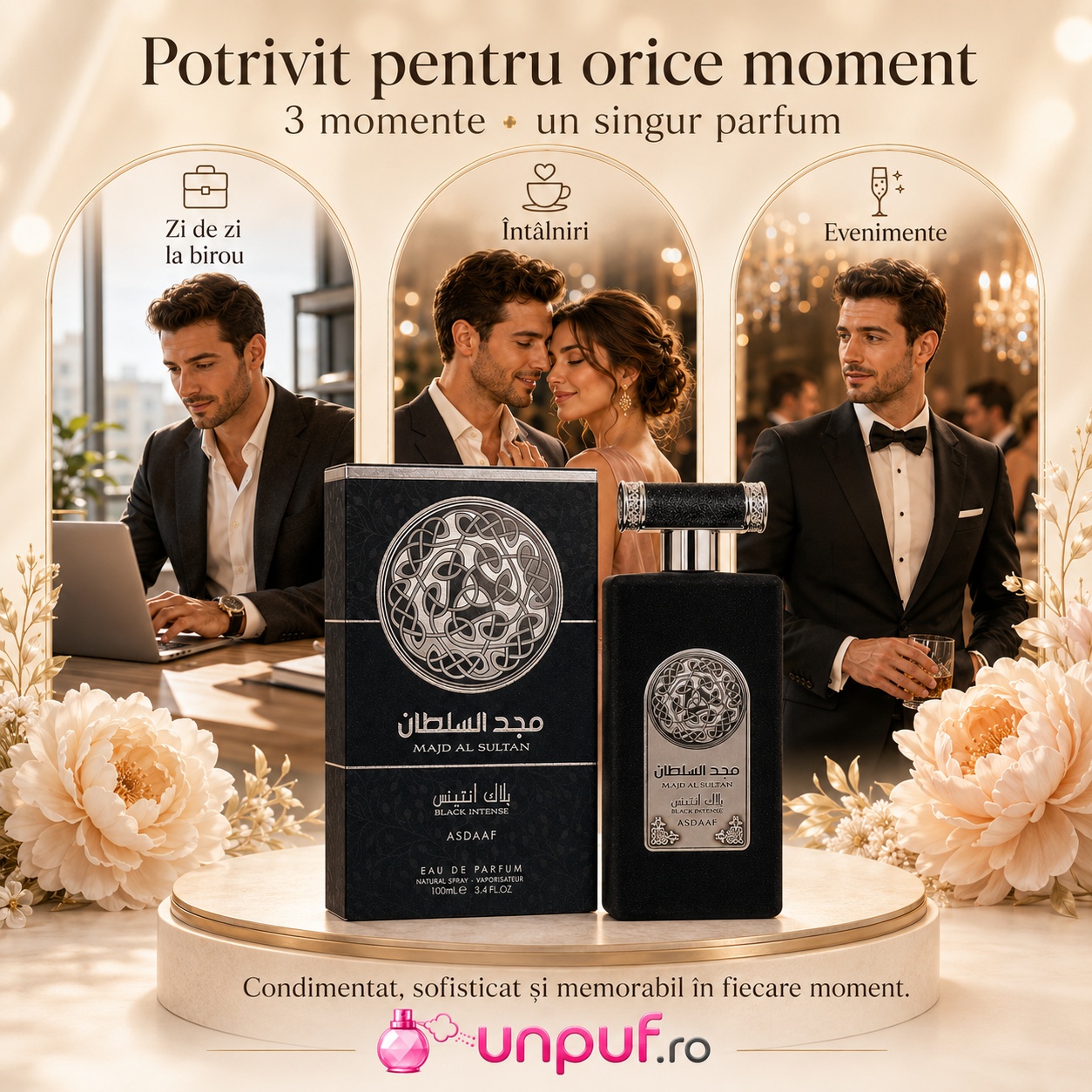 Lattafa Majd Al Sultan Black parfum potrivit pentru zi de zi la birou întâlniri și evenimente pentru bărbați