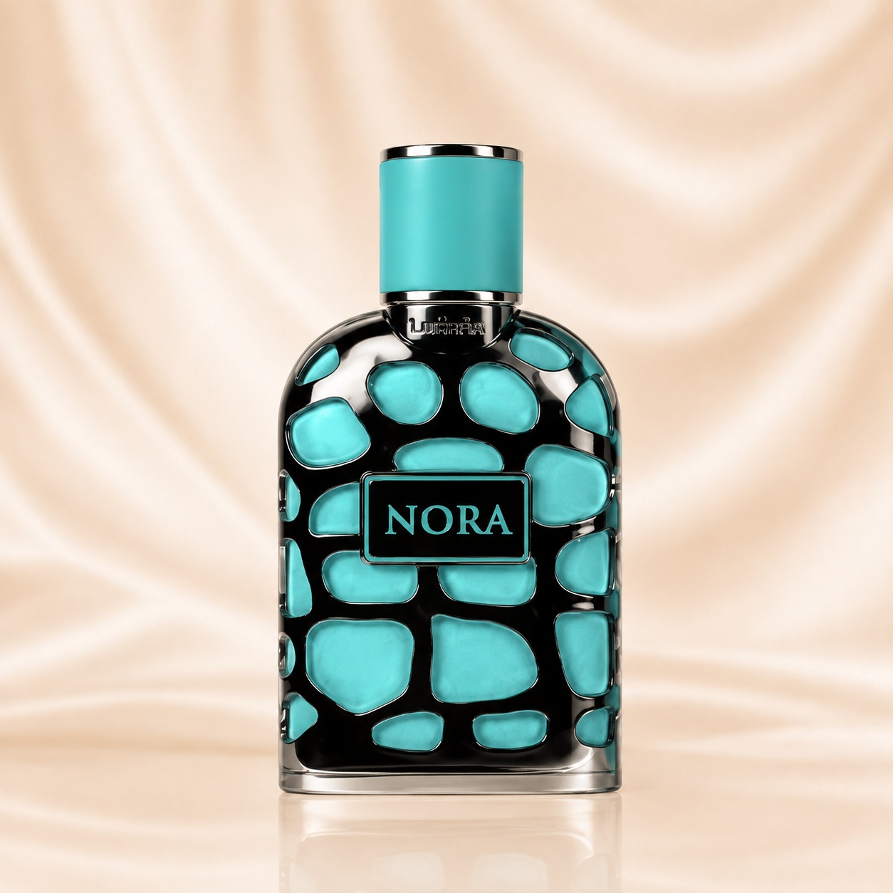 Flacon Lattafa Nora 100 ml, parfum feminin turcoaz cu design elegant