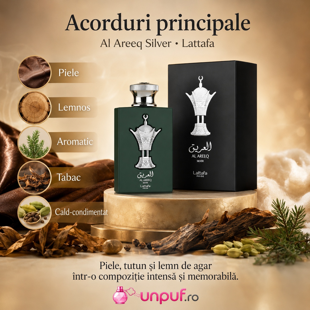 Lattafa Pride Al Areeq Silver acorduri principale piele, lemnos, aromatic, tutun și cald-condimentat