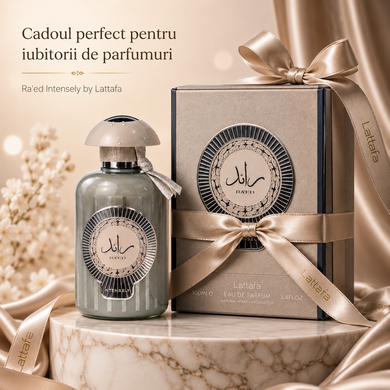 Lattafa Raed Intensely cadou perfect pentru iubitorii de parfumuri, cu flacon și cutie premium ambalate elegant