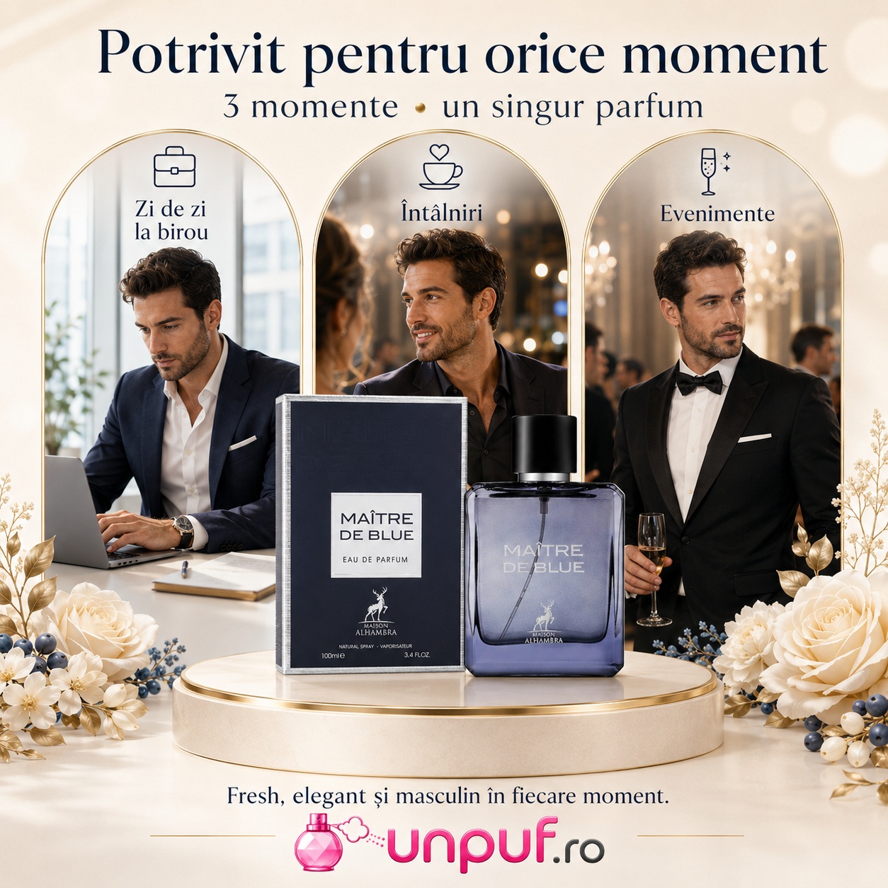 Parfum Maitre De Blue Maison Alhambra potrivit pentru zi de zi, birou, &icirc;nt&acirc;lniri și seară elegantă