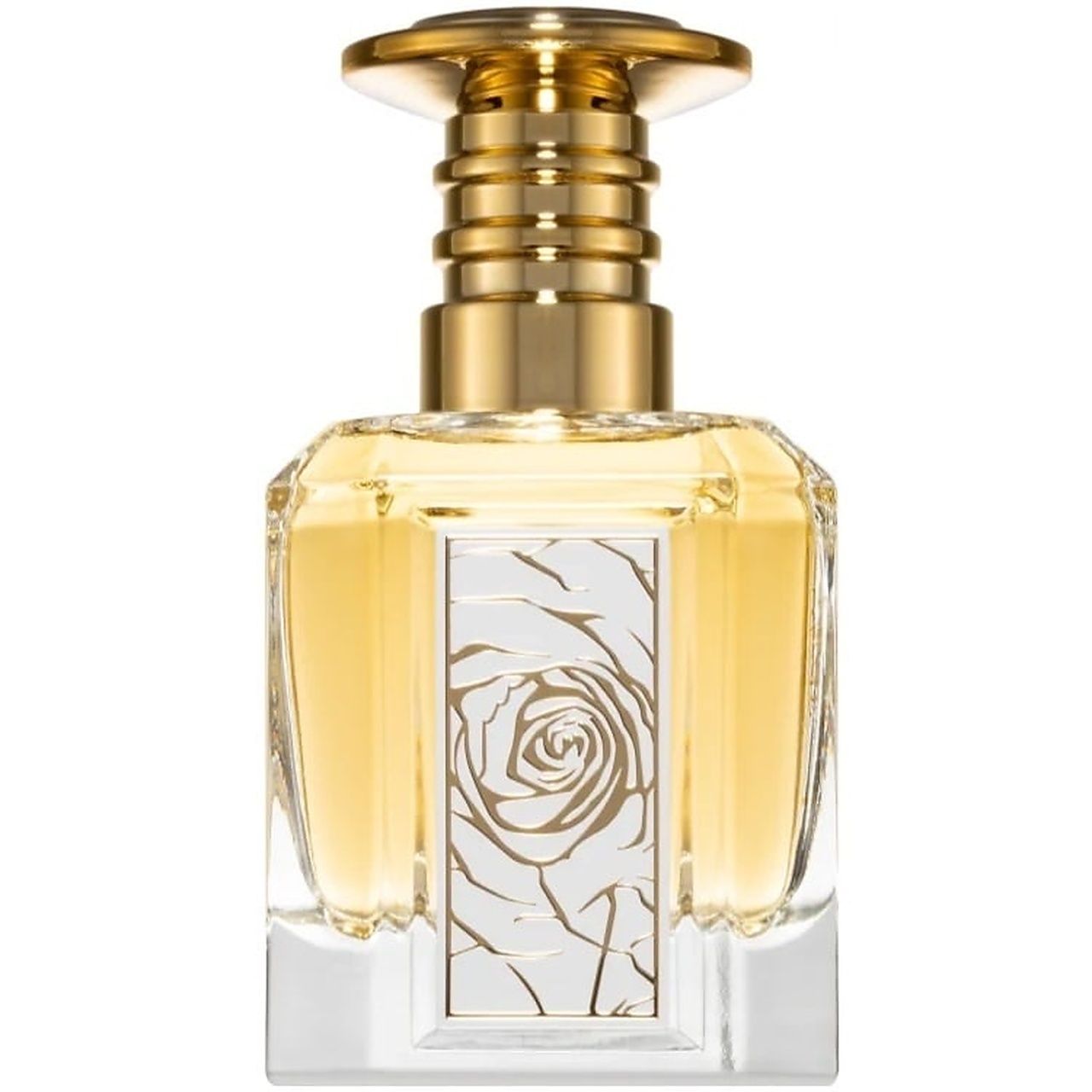 Flacon Mazaaji Lattafa 100 ml cu lichid auriu și capac elegant pe fundal alb