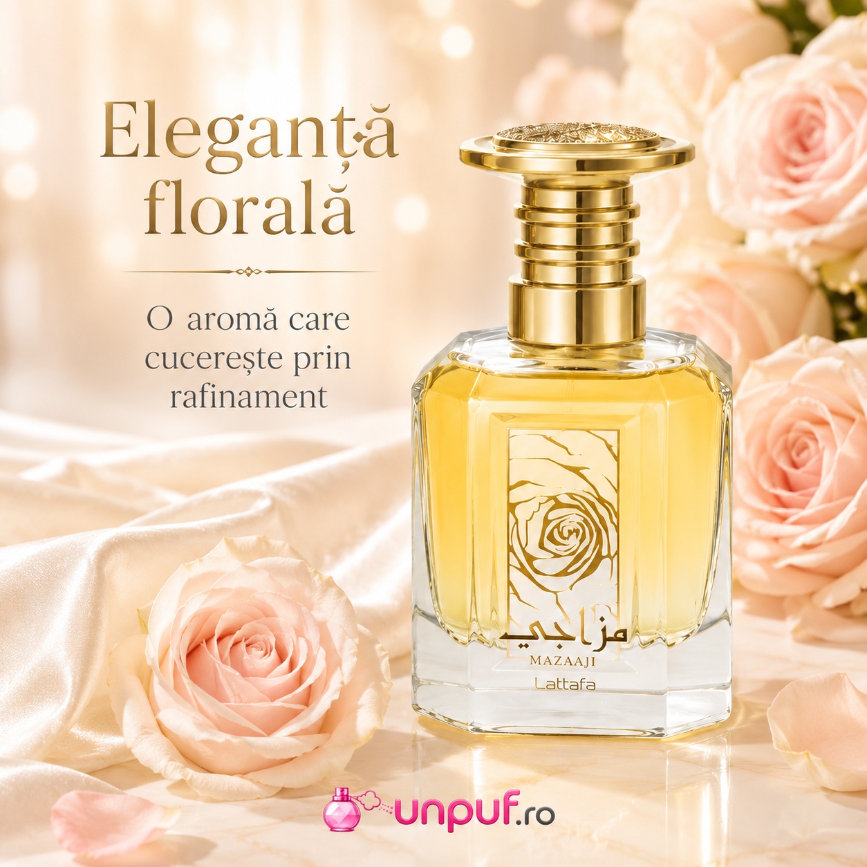Mazaaji Lattafa eleganță florală parfum arabesc de damă cu trandafir vanilie mosc și note citrice
