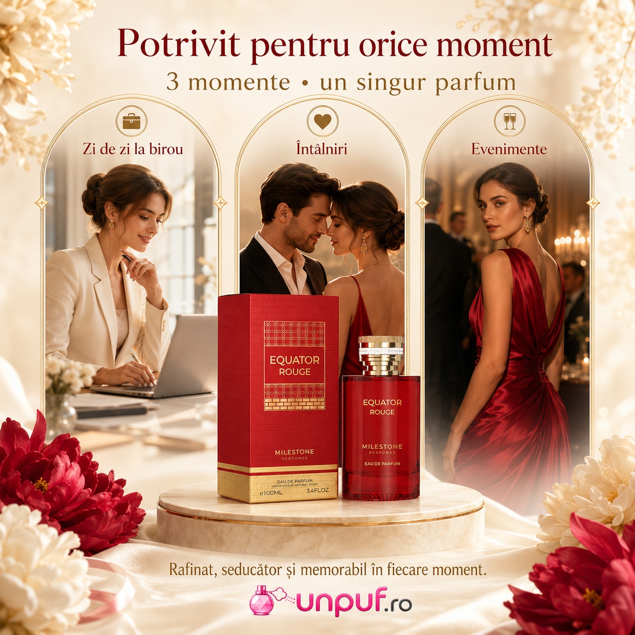 Parfum Milestone Equator Rouge potrivit pentru zi de zi la birou &icirc;nt&acirc;lniri și evenimente