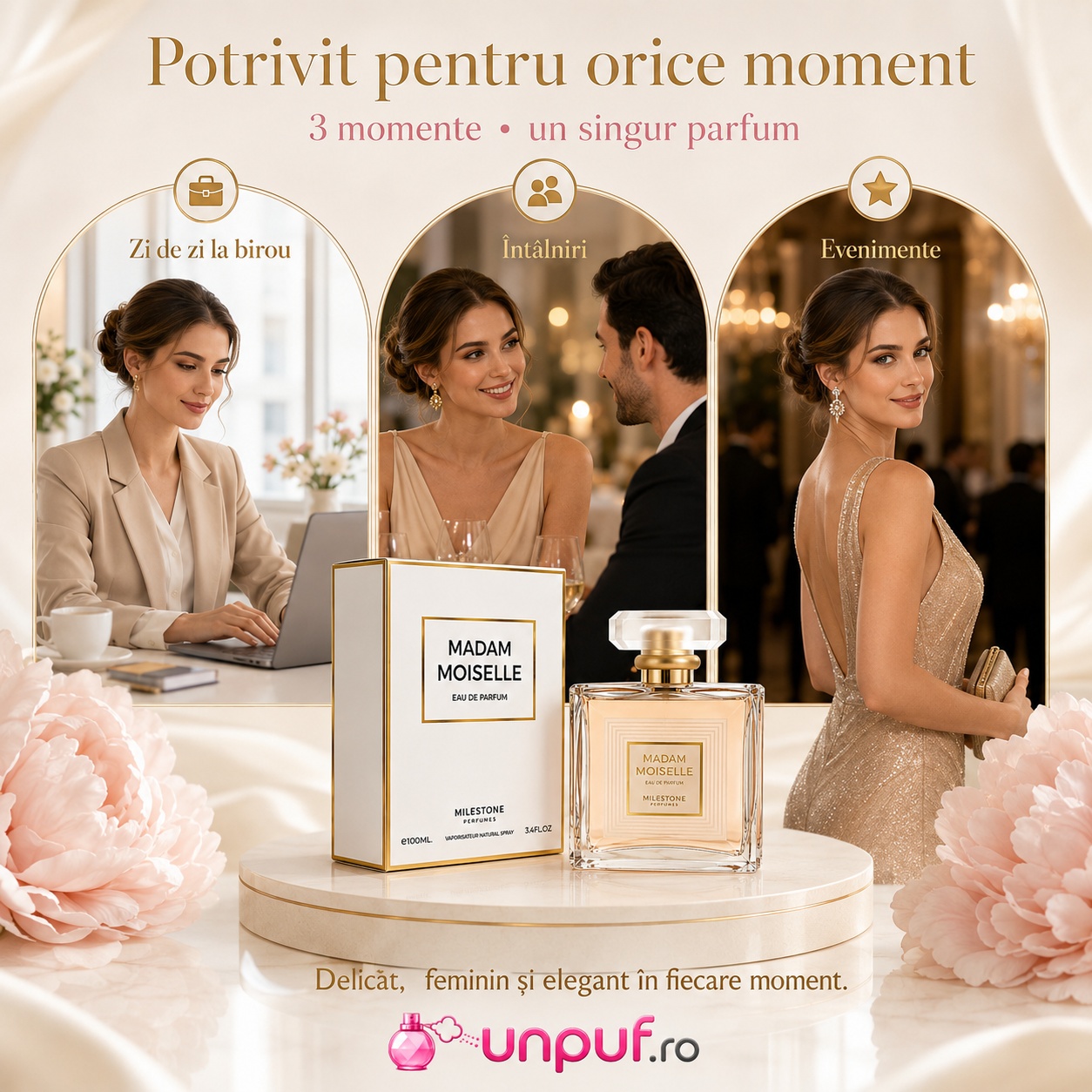 Parfum Milestone Madam Moiselle potrivit pentru zi de zi la birou, &icirc;nt&acirc;lniri și evenimente elegante