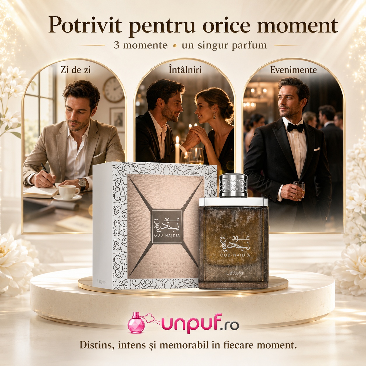 Parfum Najdia Oud Lattafa potrivit pentru zi de zi, birou, &icirc;nt&acirc;lniri și evenimente elegante