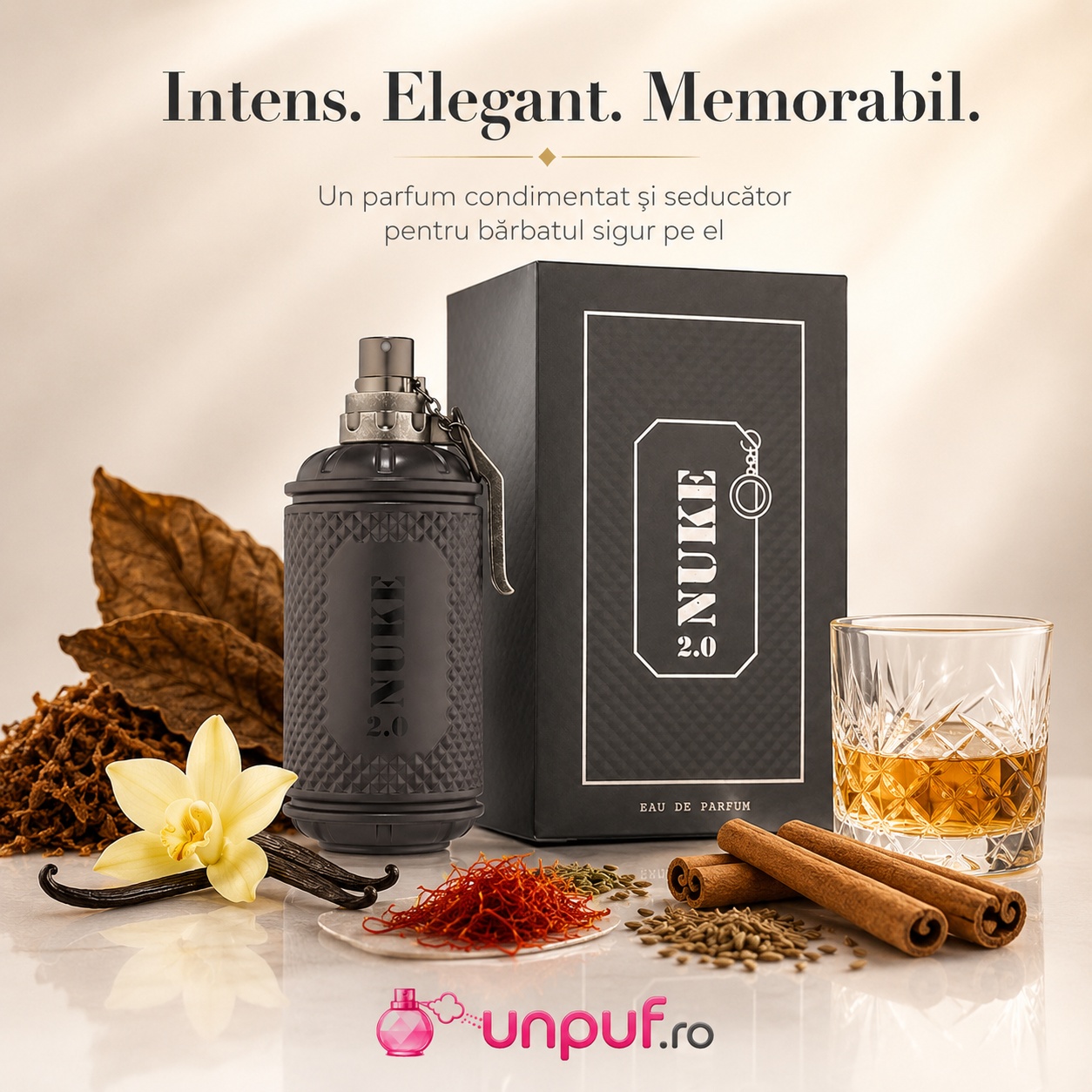 Nuke 2.0 Fragrance World parfum intens, elegant și memorabil cu tutun, vanilie, scorțișoară și șofran