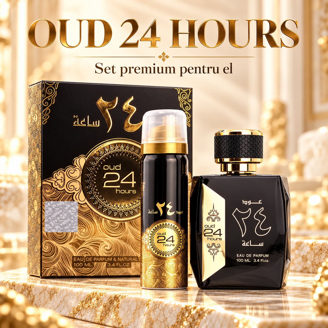 Oud 24 Hours Ard Al Zaafaran set premium pentru el și pentru ea parfum cu deodorant
