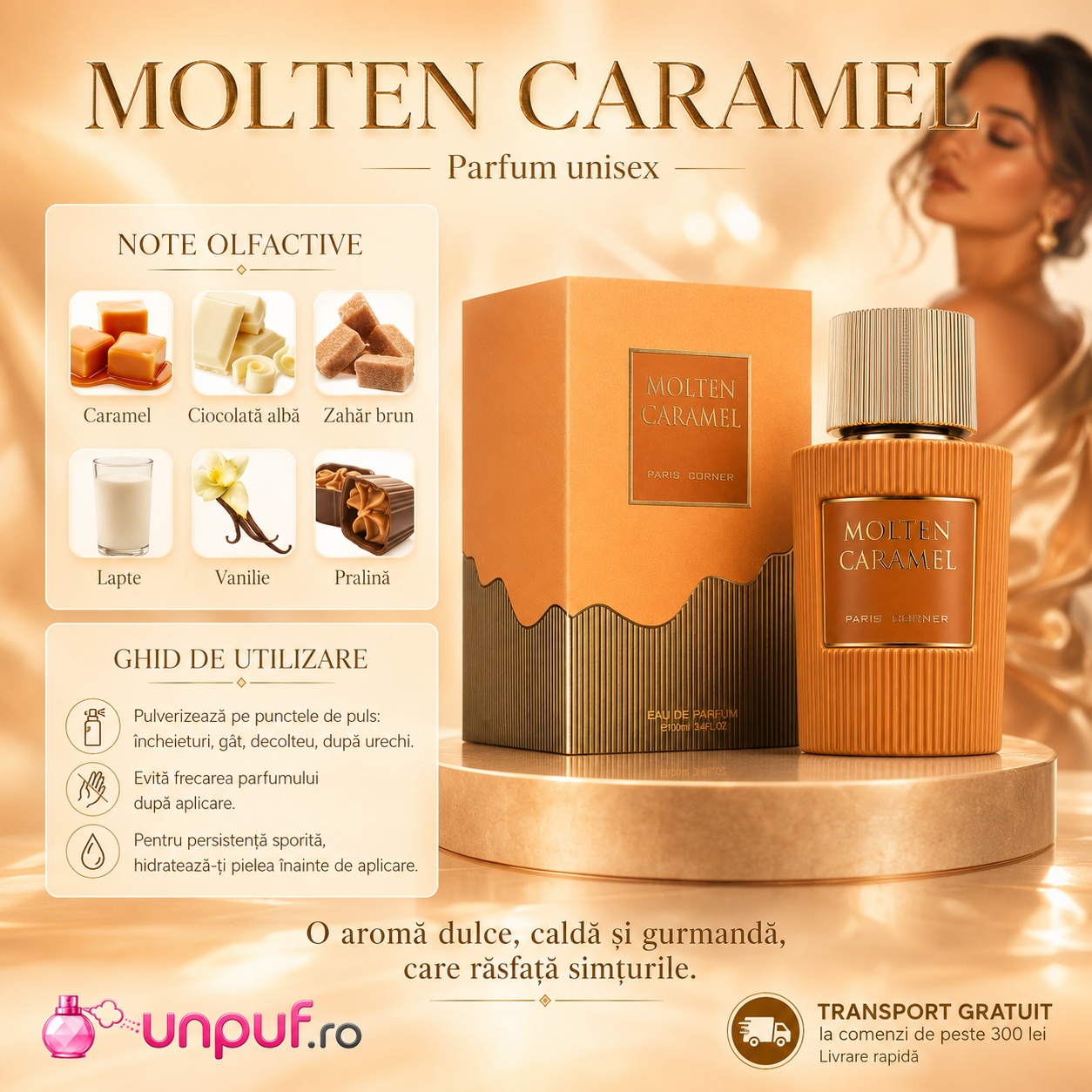 Molten Caramel Paris Corner prezentare note olfactive și ghid de utilizare parfum unisex gurmand