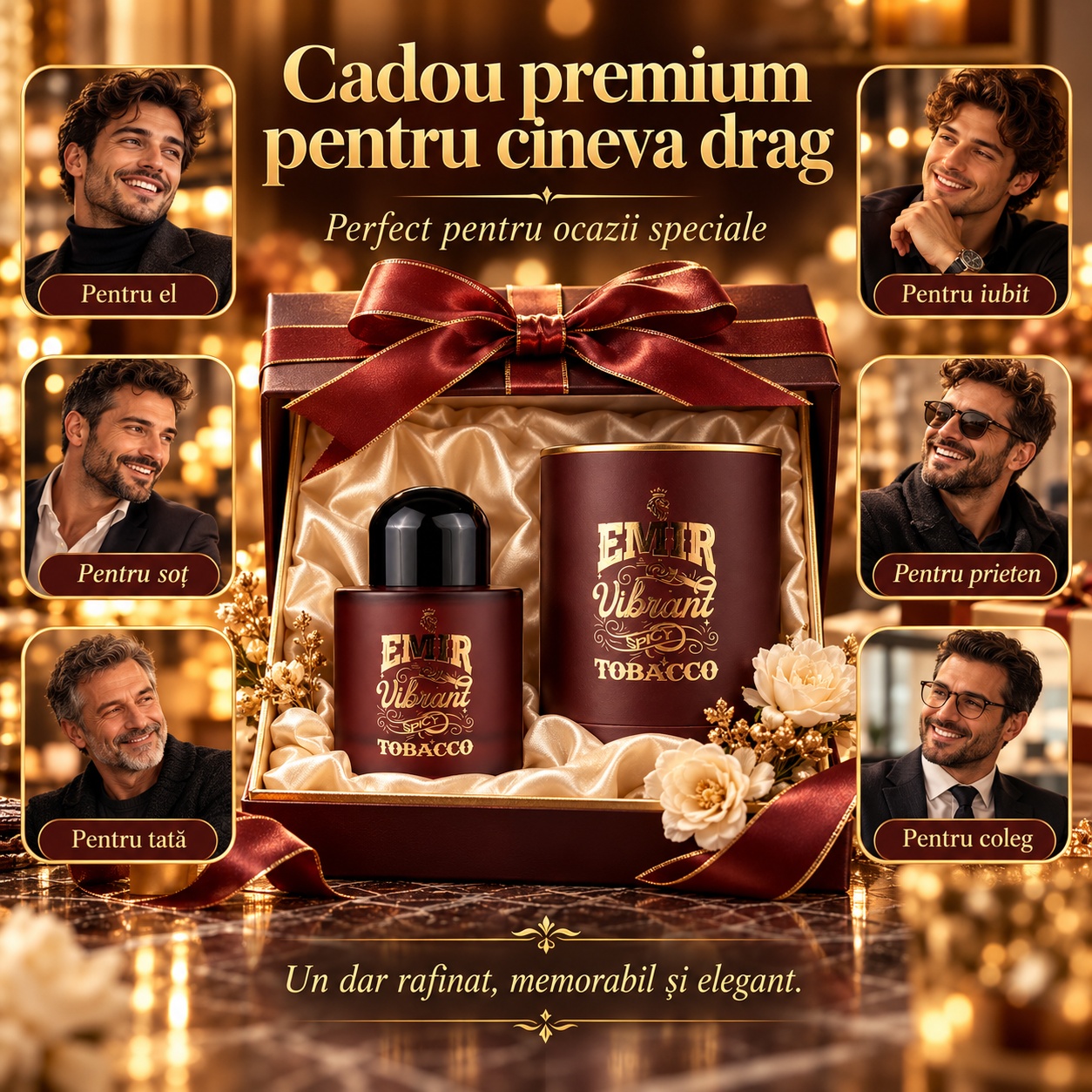 Vibrant Spicy Tobacco Paris Corner cadou premium pentru cineva drag cu flacon brun și cutie elegantă