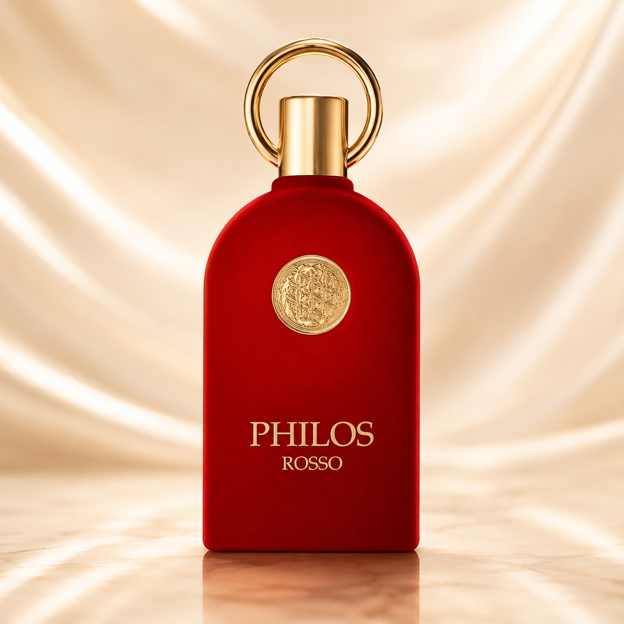 Sticlă parfum Philos Rosso Maison Alhambra 100 ml roșu catifelat cu capac auriu și design iconic premium