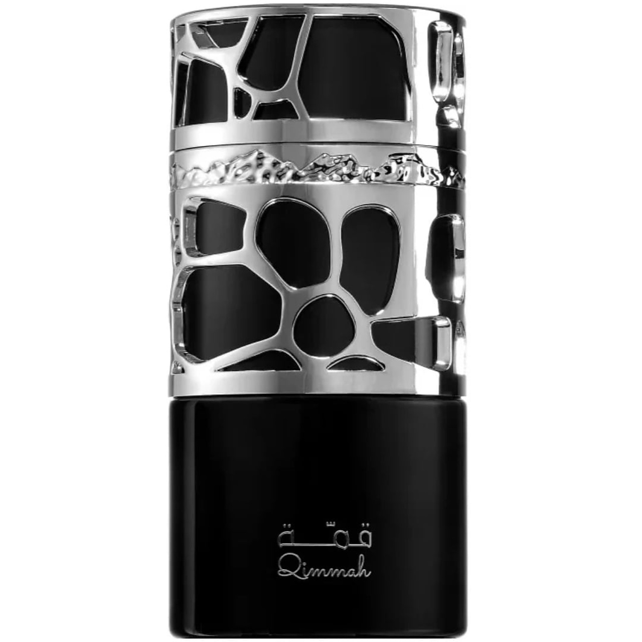Flacon original Qimmah For Men Lattafa 100 ml parfum bărbat negru cu capac argintiu