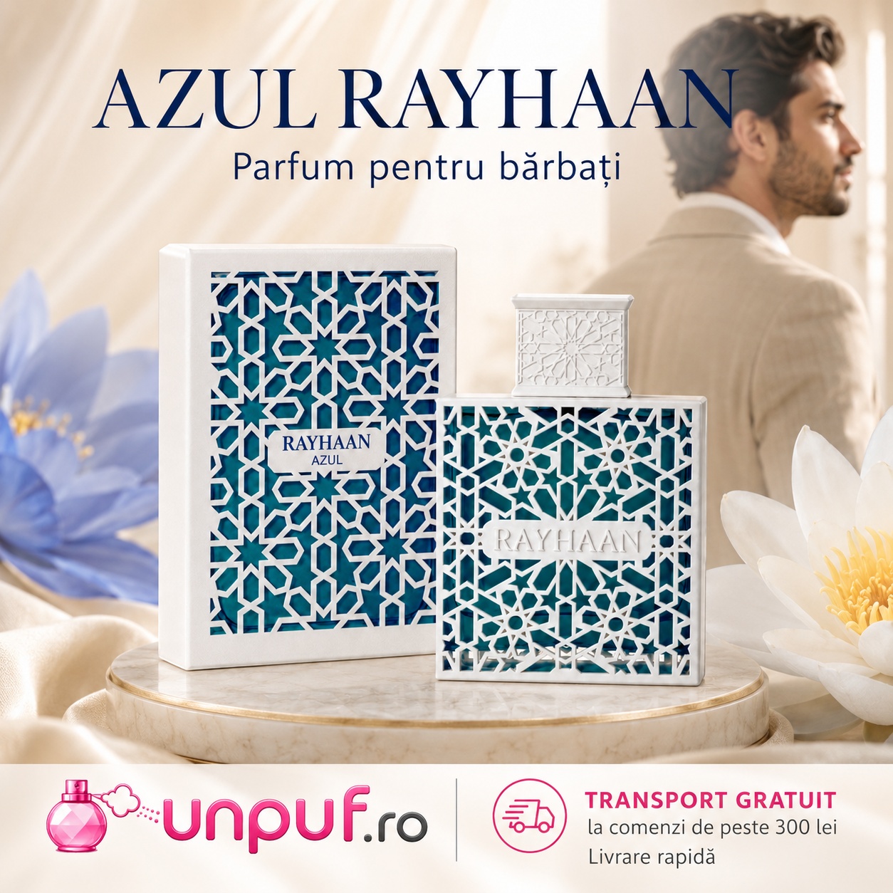 Rayhaan Azul 100ml parfum pentru bărbați, prezentare premium cu transport gratuit la comenzi eligibile UnPuf.ro