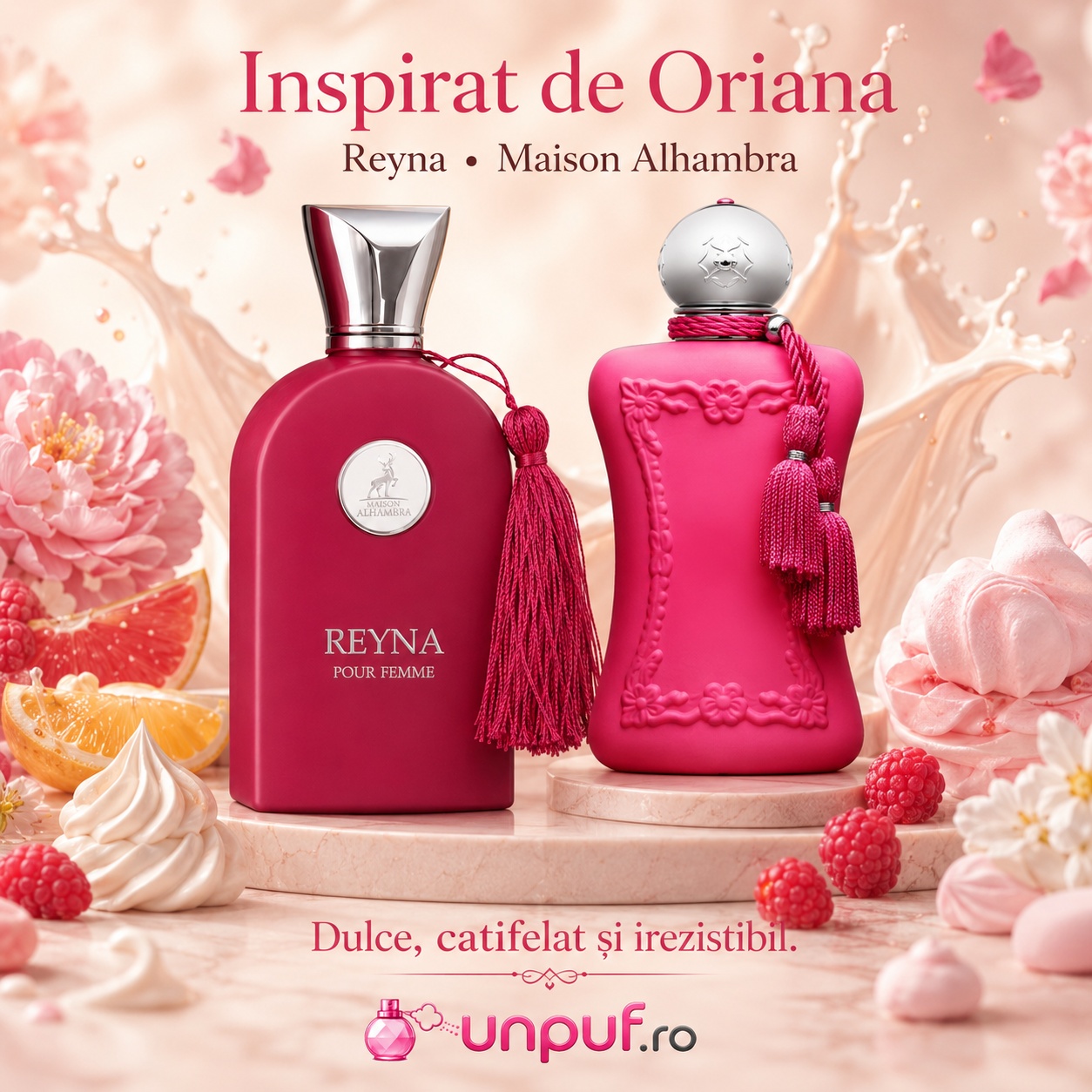 Reyna Pour Femme Maison Alhambra inspirat de Oriana Parfums de Marly parfum dulce catifelat și irezistibil