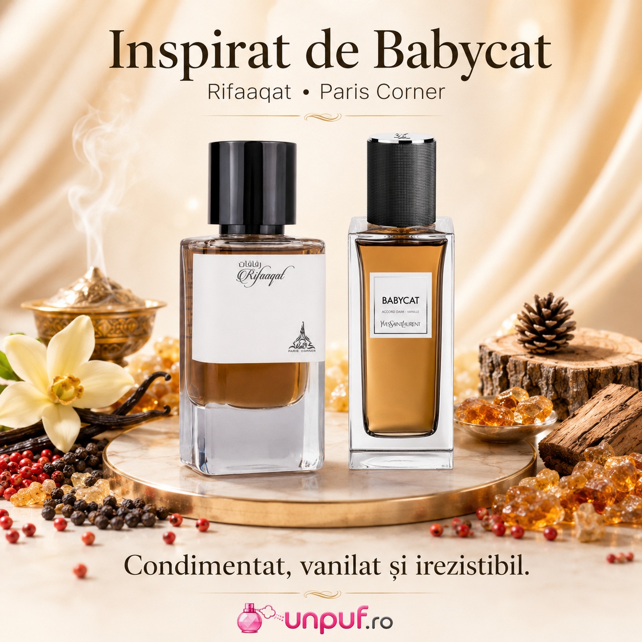 Rifaaqat Paris Corner inspirat din Babycat Yves Saint Laurent parfum condimentat vanilat și irezistibil