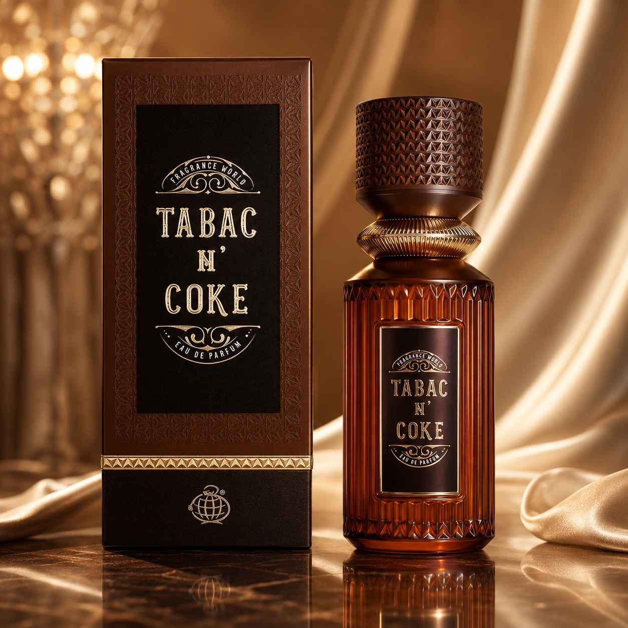 Parfum Arăbesc Tabac N Coke Fragrance World 100 ml cu flacon ambrat și cutie maro premium