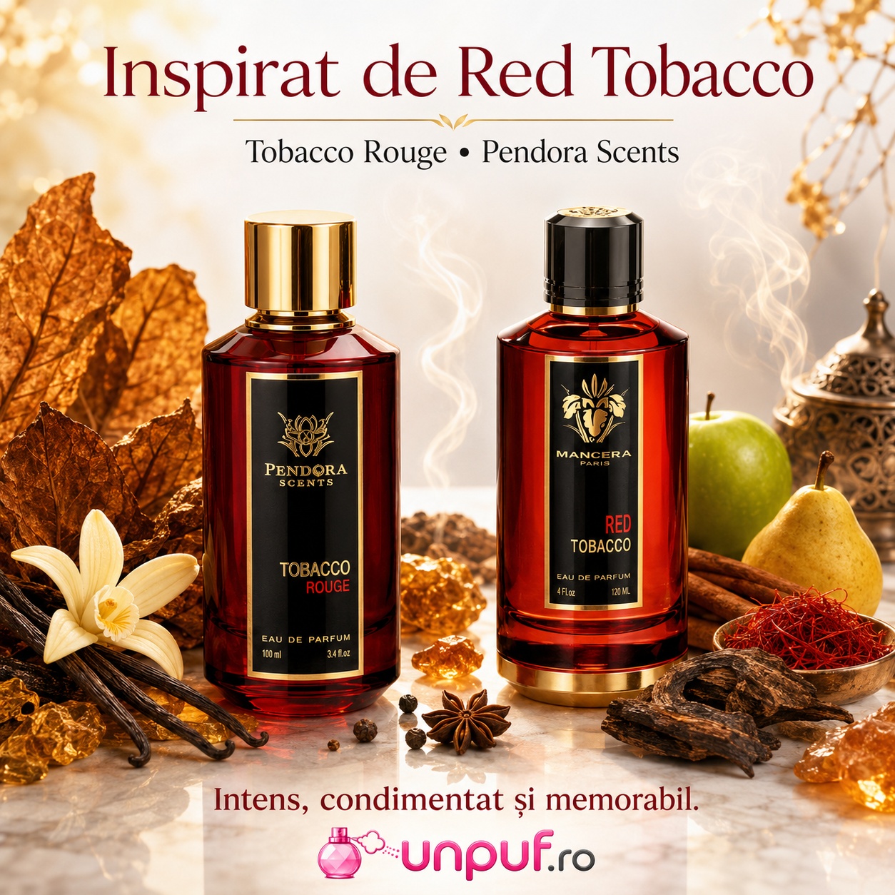 Tobacco Rouge Pendora Scents inspirat de Red Tobacco Mancera, parfum intens condimentat și memorabil