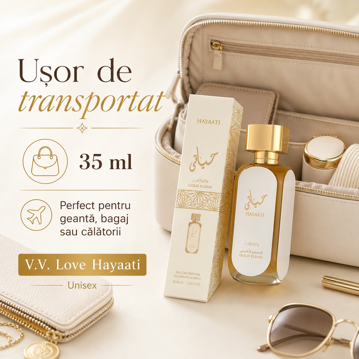 Parfum Hayaati Gold 35 ml ușor de transportat perfect pentru geantă bagaj și călătorii