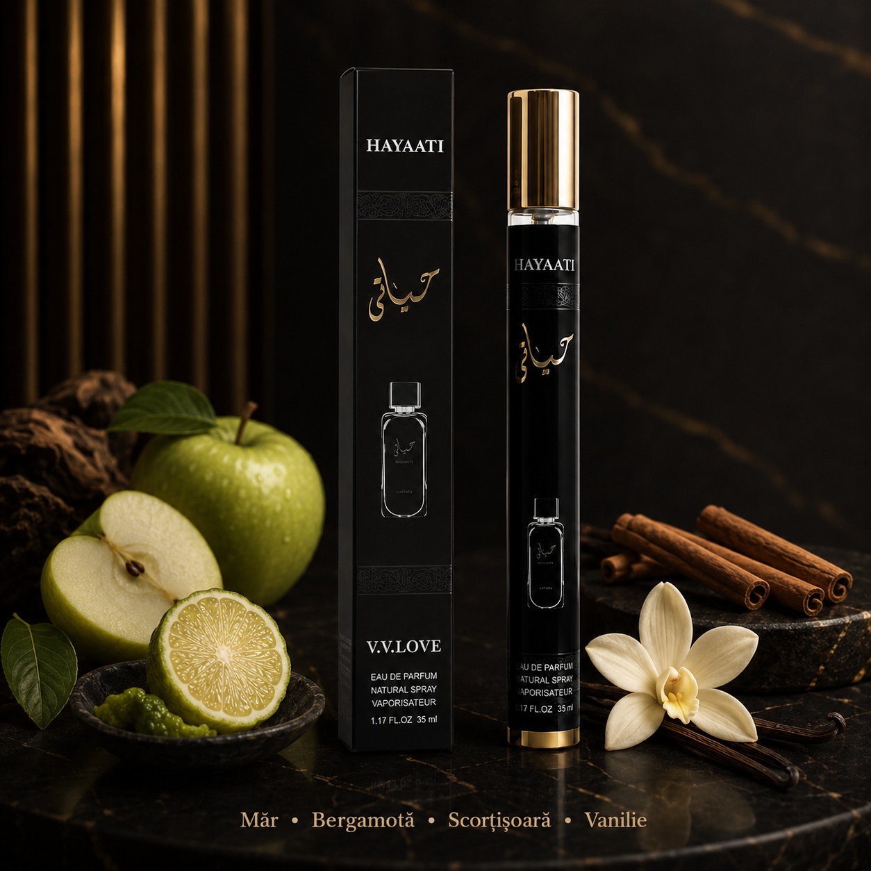 Hayaati V.V. Love parfum unisex cu măr bergamotă scorțișoară și vanilie
