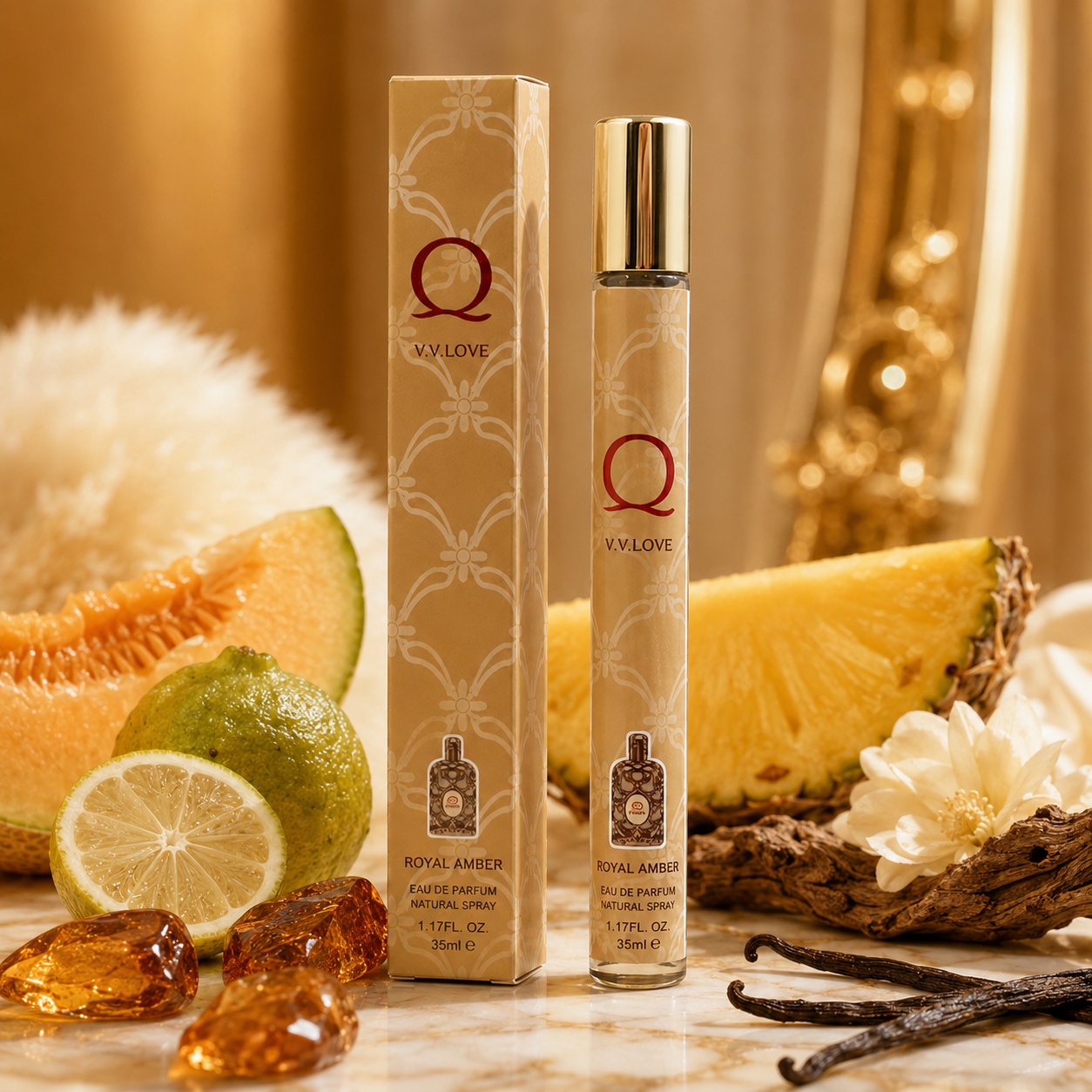 Royal Amber V.V. Love parfum unisex cu bergamotă pepene galben ananas vanilie ambră și mosc