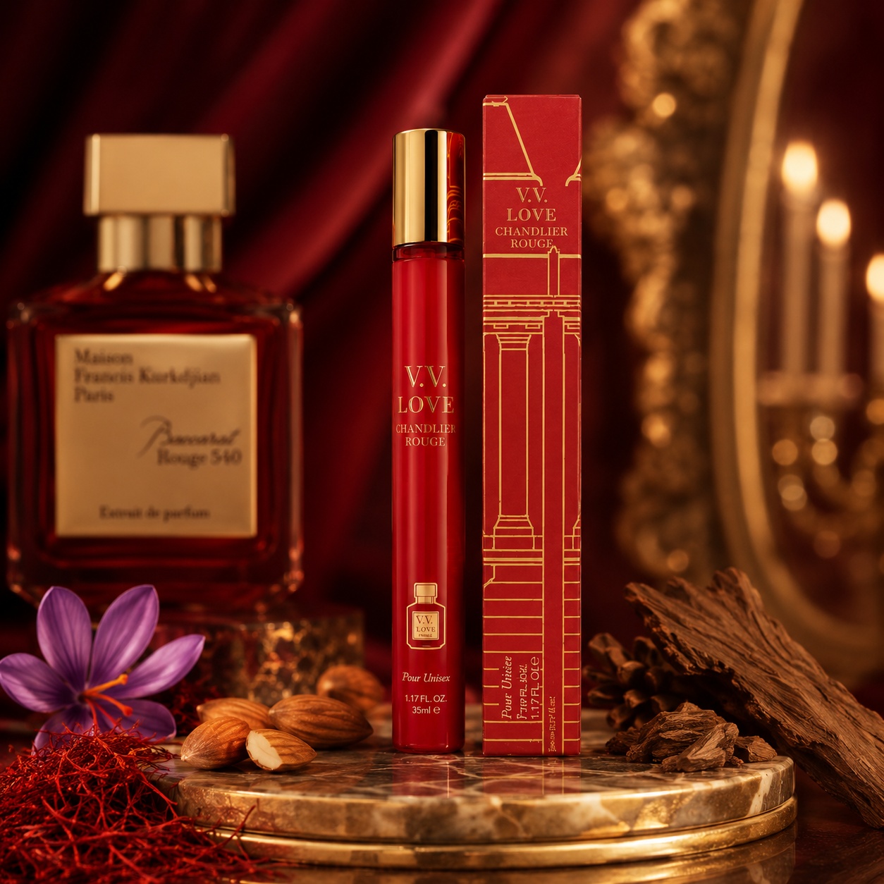 Chandelier Rouge V.V. Love parfum unisex 35 ml cu șofran migdale amare iasomie cedru și mosc