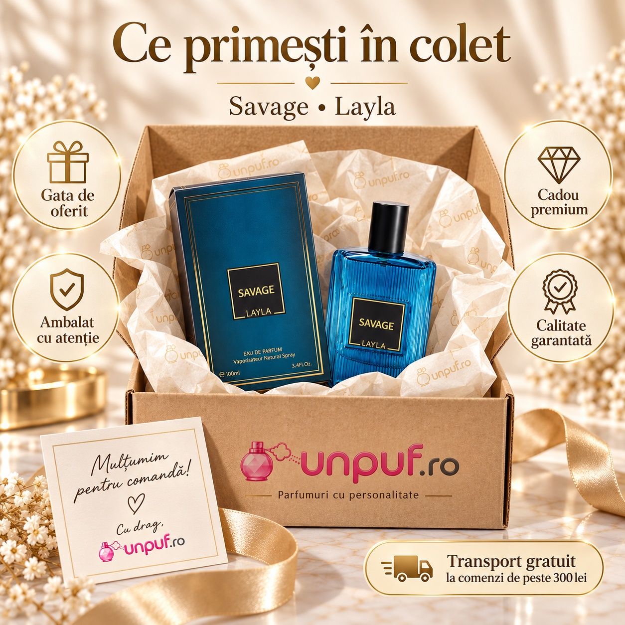 Ce primești în colet Savage Yalla parfum bărbătesc 50 ml ambalat premium pentru cadou