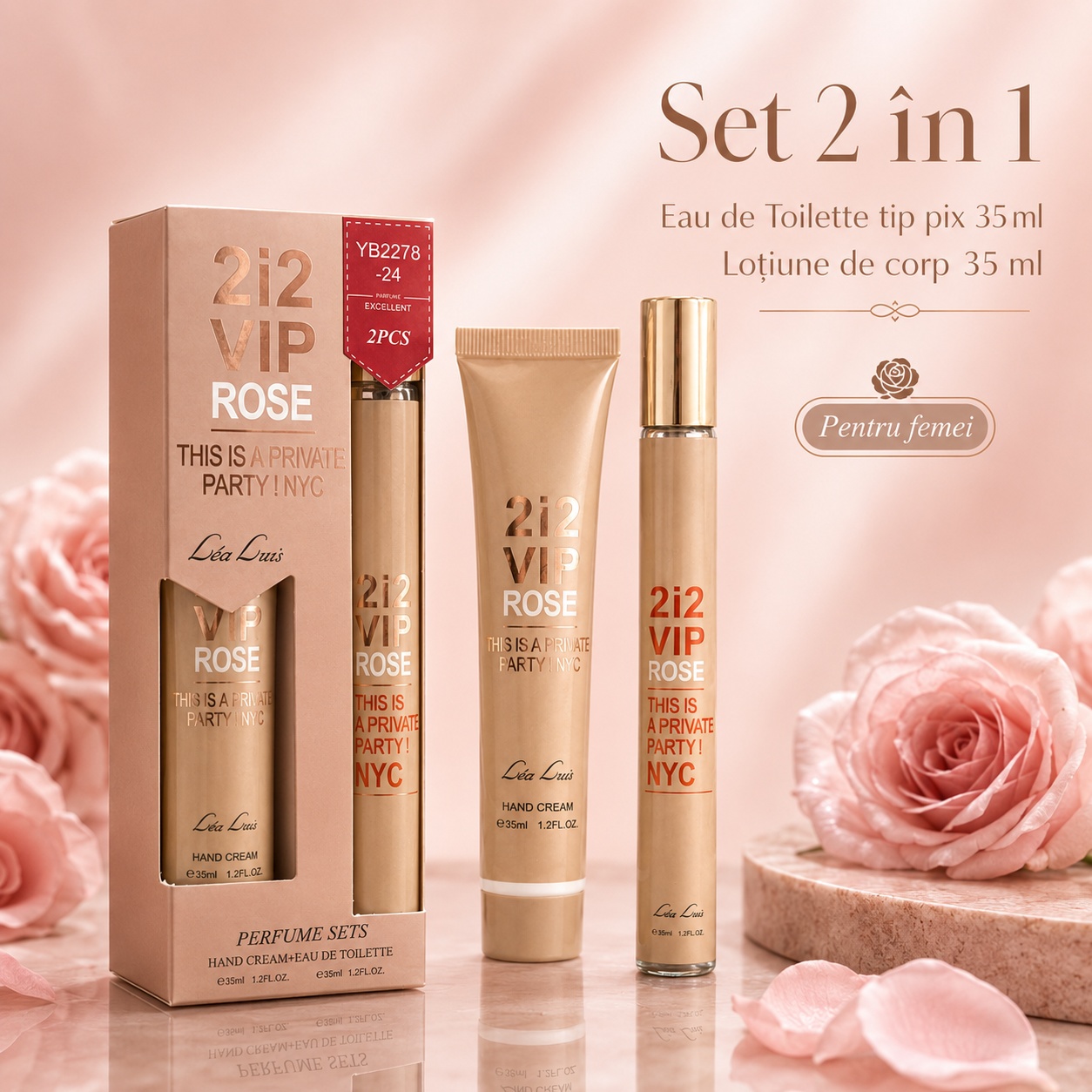 Set 2i2 VIP Rose 2 &icirc;n 1, apă de toaletă tip pix 35 ml și cremă de m&acirc;ini 35 ml pentru femei