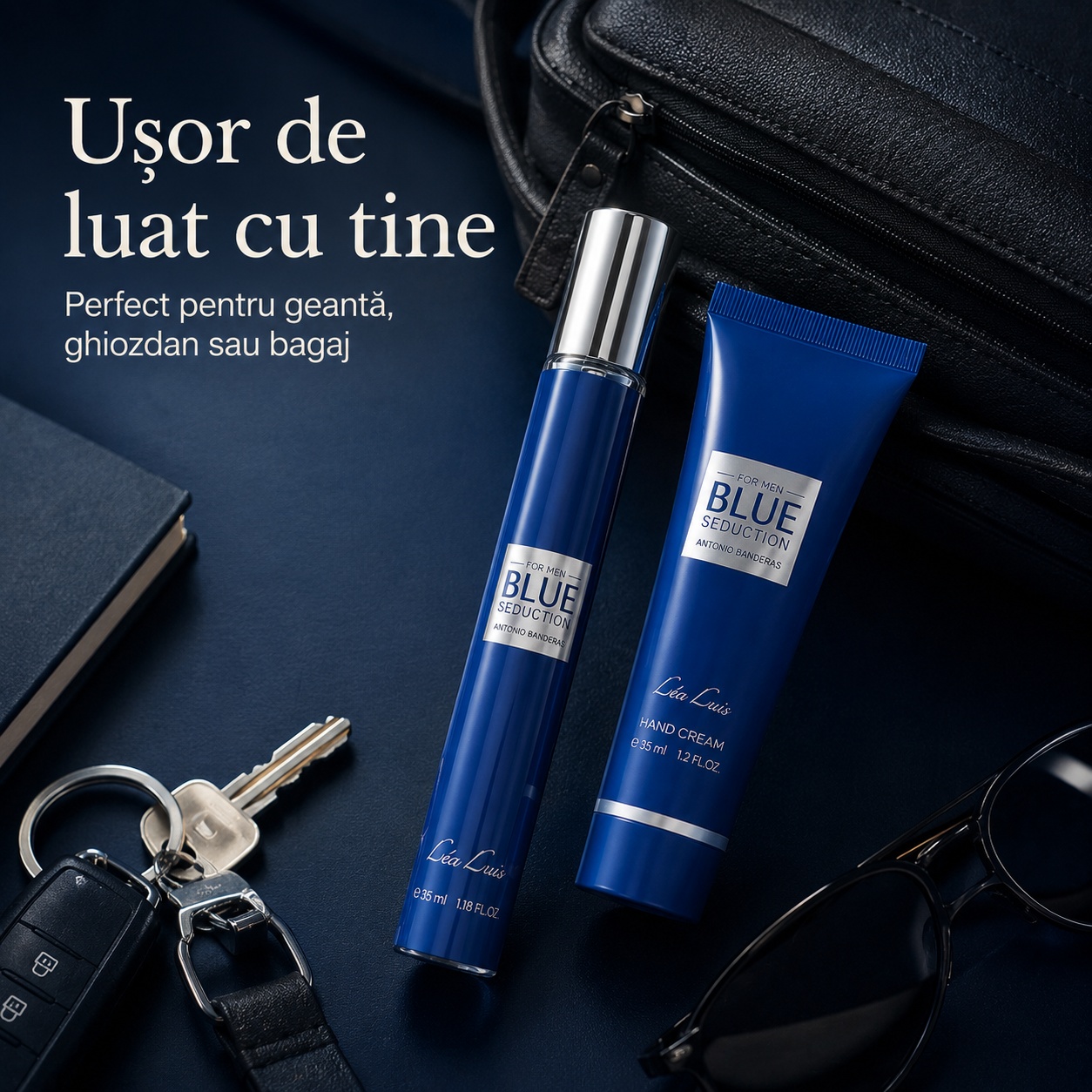 Blue Seduction Antonio Banderas set 2x35 ml ușor de luat cu tine, perfect pentru geantă, ghiozdan sau bagaj