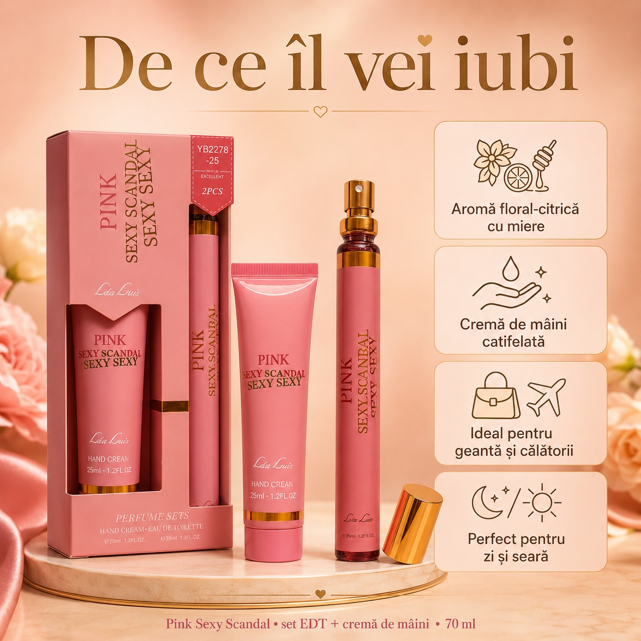De ce &icirc;l vei iubi Pink Sexy Scandal aromă floral citrică cu miere cremă de m&acirc;ini și parfum