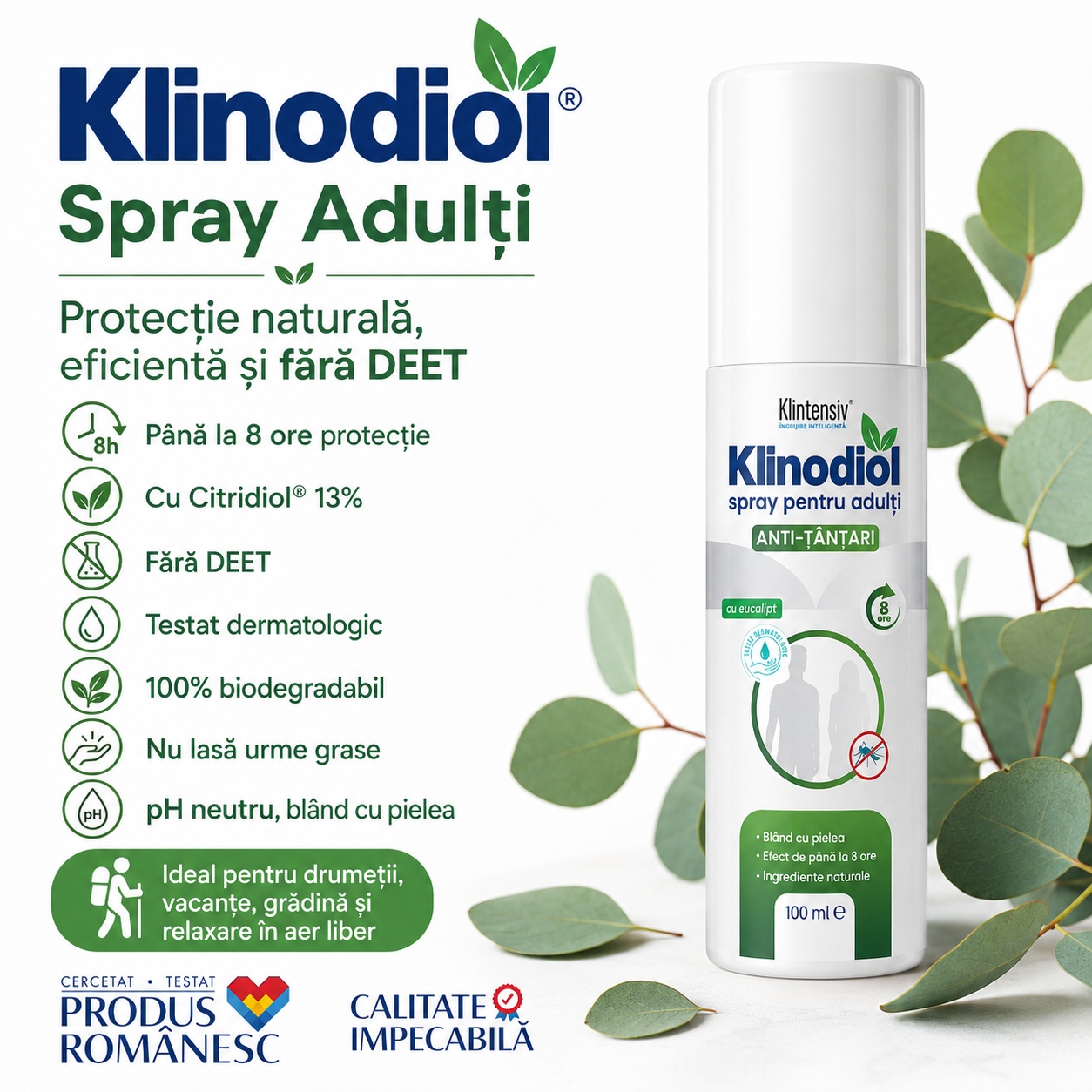 Klinodiol Spray Adulți repelent natural fără DEET cu Citridiol 13%