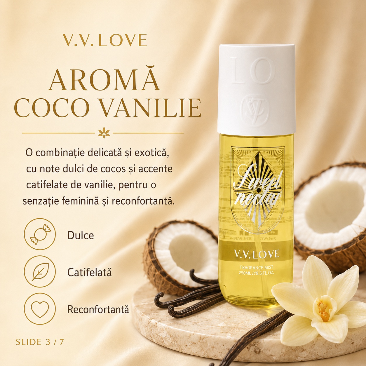V.V. Love Sweet Nectar aromă dulce coco vanilie spray parfumat pentru corp damă