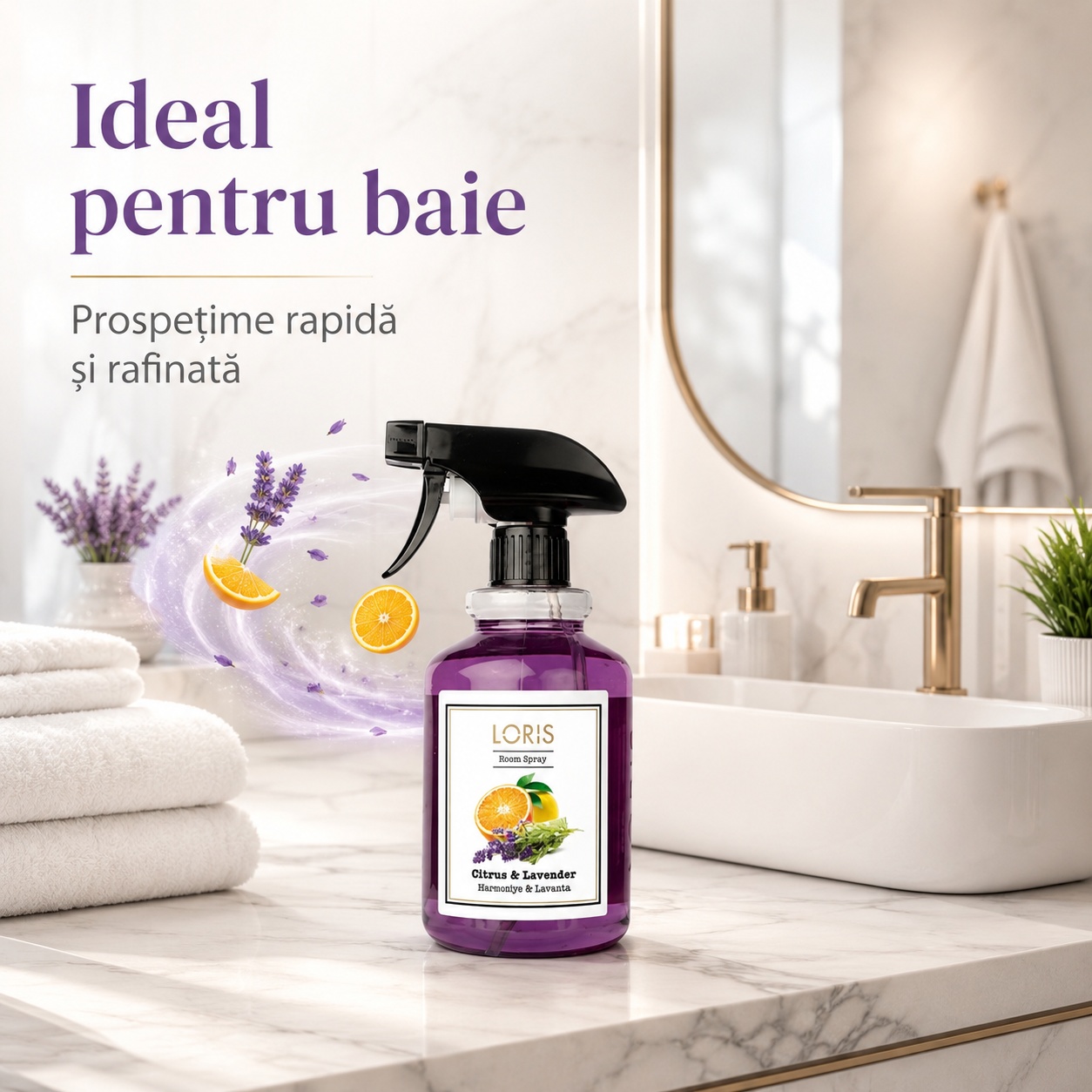 Spray Odorizant Loris Pafum Citrus & Lavander ideal pentru baie prospețime rapidă și rafinată