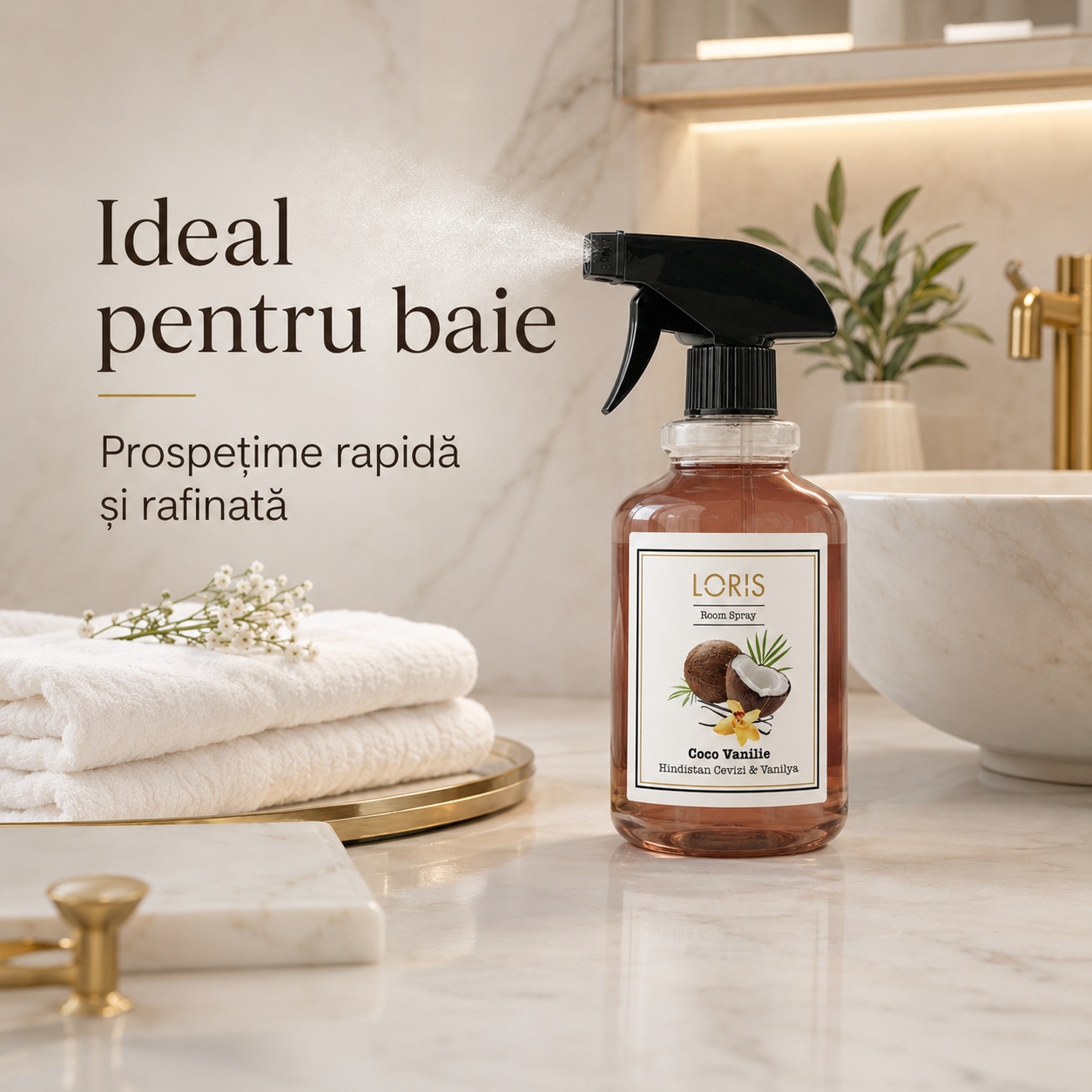 Spray Odorizant Loris Pafum Coco Vanille ideal pentru baie prospețime rapidă și rafinată