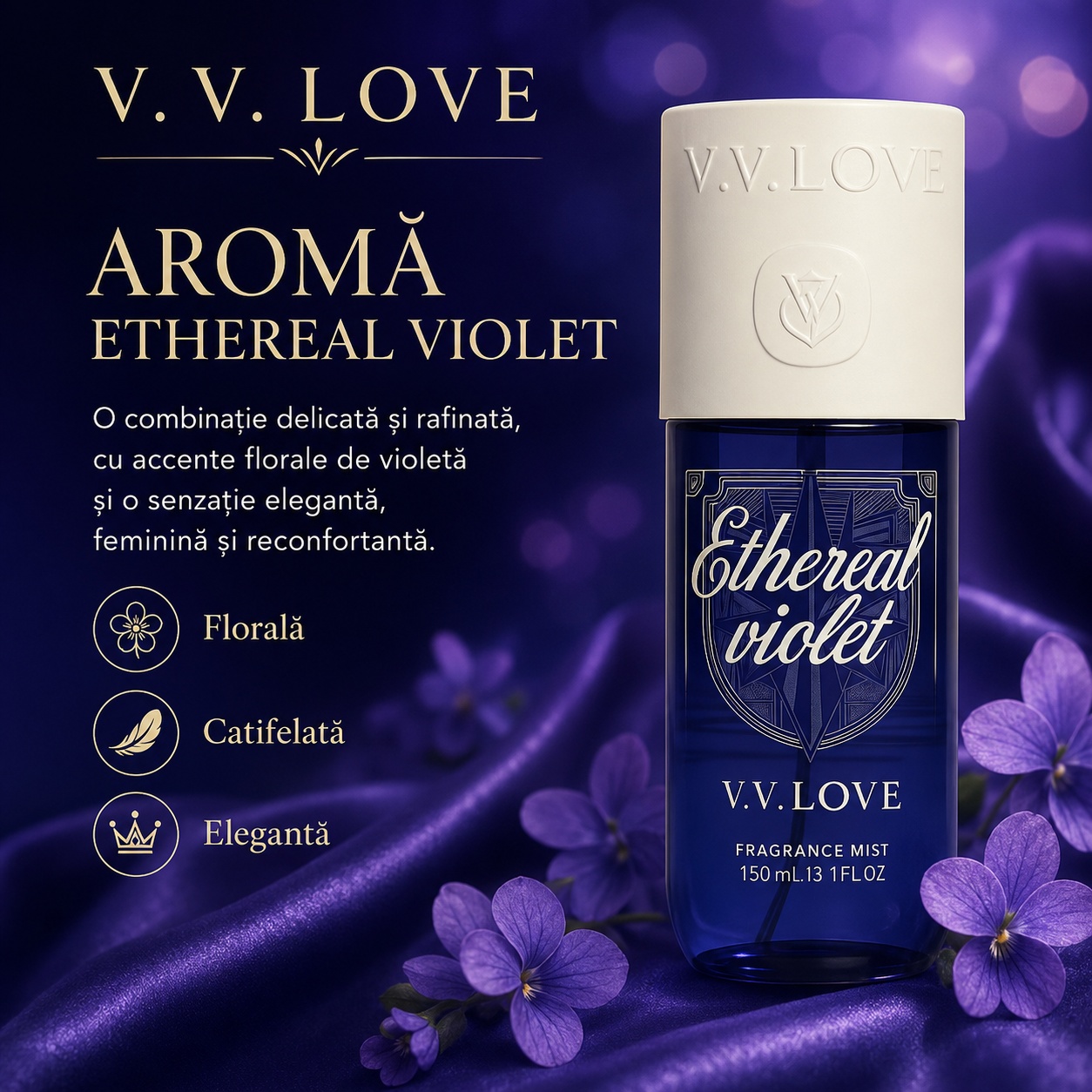 V.V. Love Ethereal Violet aromă florală catifelată și elegantă spray corp damă