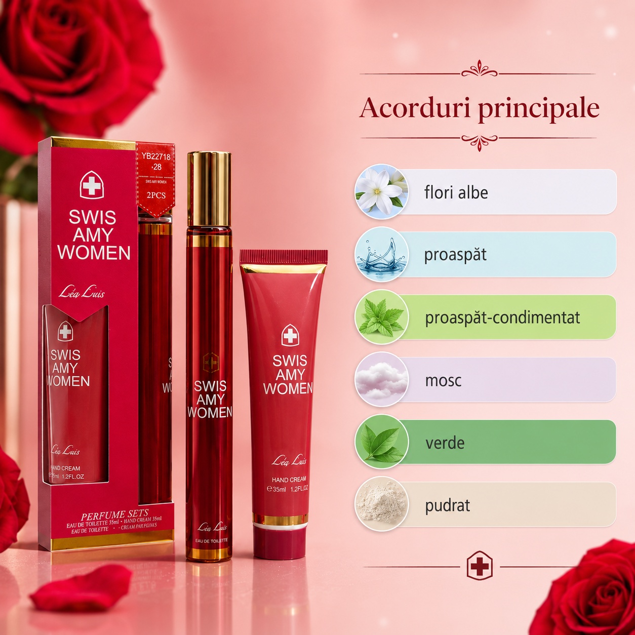 Acorduri principale Swis Amy Women flori albe proaspăt proaspăt condimentat mosc verde pudrat