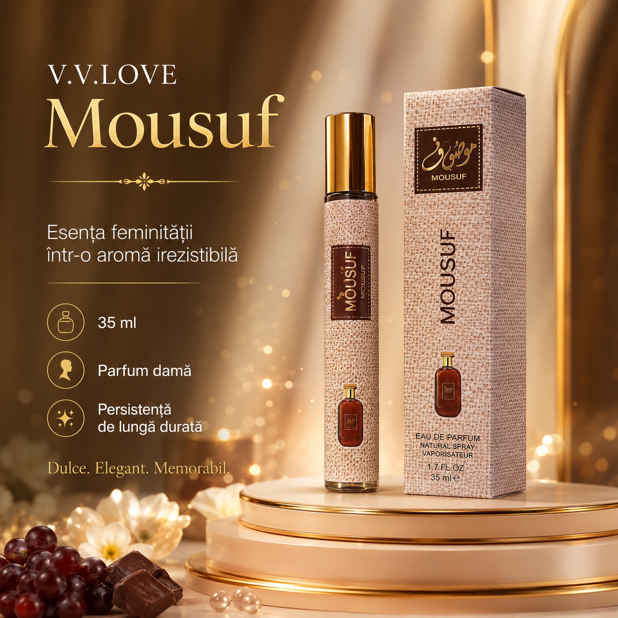 Parfum Mousuf 35 ml V.V. Love esența feminității aromă dulce elegantă și memorabilă