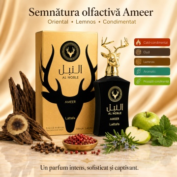 arfum Arăbesc Lattafa Al Noble Ameer 100 ml, Apă de Parfum Unisex, Aromă Lemnos Aromatică cu Măr, Piper Roz, Rozmarin, Labdanum, Oud, Paciuli și Vetiver - Img 8