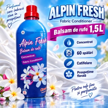 Balsam de Rufe Concentrat Cloret Alpin Fresh, Fabric Conditioner, 60 Spălări, Prospetime Alpina, Fabricat în România, 1.5L - Img 3