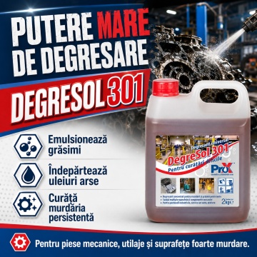 Degresant universal profesional PRO X Degresol 301, concentrat biodegradabil pentru industrie, pardoseli industriale, utilaje, motoare, piese mecanice, service-uri auto și ateliere, 2 L, 4x Stickere - Img 3