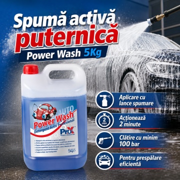 Detergent activ concentrat PRO X Power Wash, spumă activă pentru spălare auto cu presiune înaltă, curățare rapidă caroserie, luciu și protecție, 5 kg, 4x Stickere - Img 3
