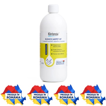 Detergent covoare și tapițerii Klintensiv KLINOCARPET HF, concentrat profesional, spumă activă, pentru mochetă, covoare, textile și scaune tapițate, parfum intens, 1 L, 4x Stickere