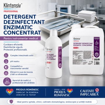 Detergent dezinfectant enzimatic profesional Klintensiv, concentrat, pentru endoscoape, instrumentar laparoscopic, dispozitive medicale neautoclavabile, cuve de imersie și băi cu ultrasunete, 5 L, 4x Stickere - Img 2
